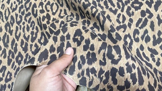 Peau de cuir de chèvre imprimée façon léopard brun - maroquinerie - Cuir en stock