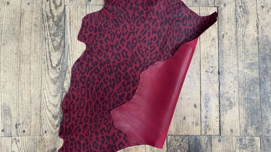 Peau de cuir de chèvre imprimée façon léopard rouge - maroquinerie - cuirenstock