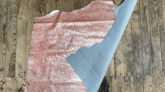 Demi peau de veau imprimé fleurs argent rosé - maroquinerie - cuirenstock