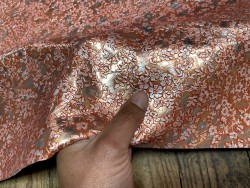 Demi peau de veau imprimé fleurs argent rosé - maroquinerie - Cuirenstock