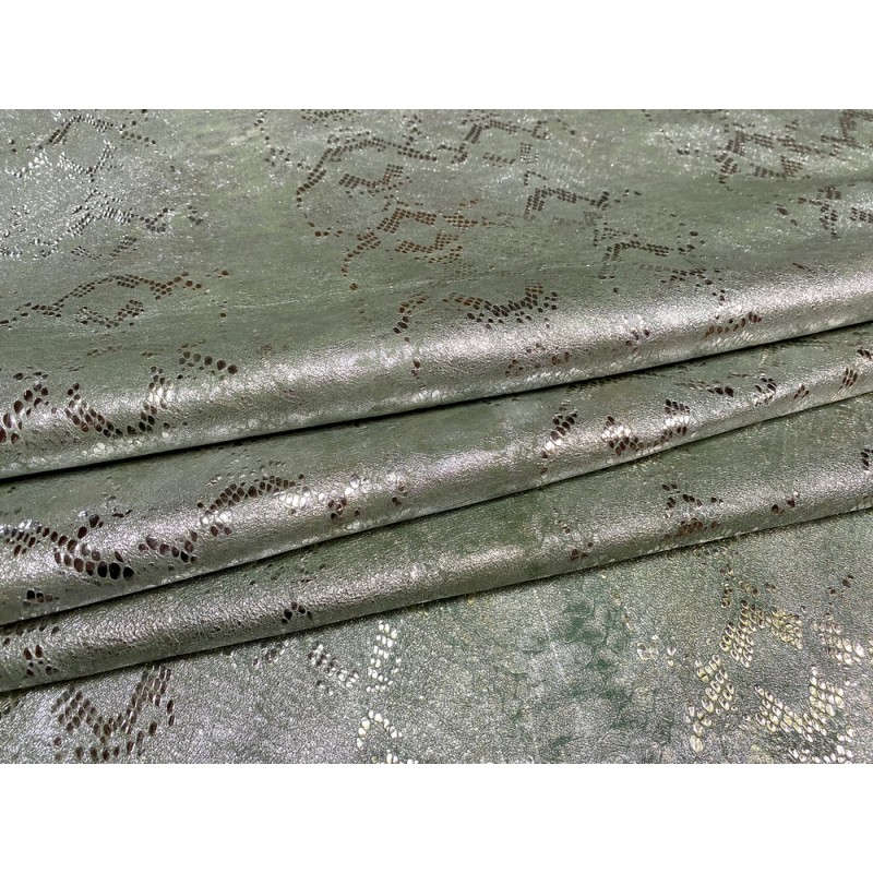 Demi-peau de veau vert d'eau grain serpent métallisé - maroquinerie - Cuir en Stock