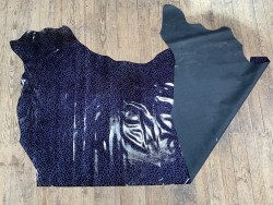 Demi-peau de cuir de veau motif façon léopard vernis bleu - cuirenstock