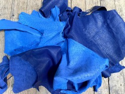 Chutes morceaux de cuir d autruche véritable - bleu - luxe - cuir en stock
