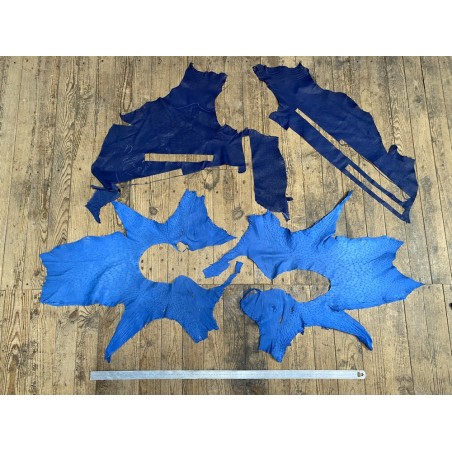 Chutes morceaux de cuir d autruche véritable - bleu - luxe - Cuir en Stock