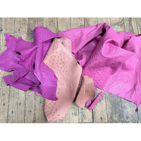 Chutes morceaux de cuir d autruche véritable - rose - luxe - cuir en stock