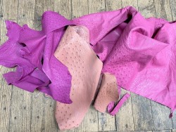 Chutes morceaux de cuir d autruche véritable - rose - luxe - cuir en stock