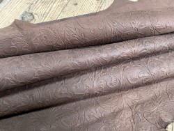 Demi peau de veau brun imprimé fleurs - maroquinerie - Cuir en Stock