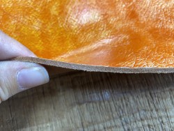 Grand morceau de collet de vache végétal orange nuancé - cuir en stock