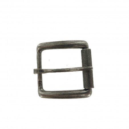 Boucle de ceinture carrée à rouleau  petit décor - argent vieilli- 40 mm - bouclerie - accessoire - cuir en stock