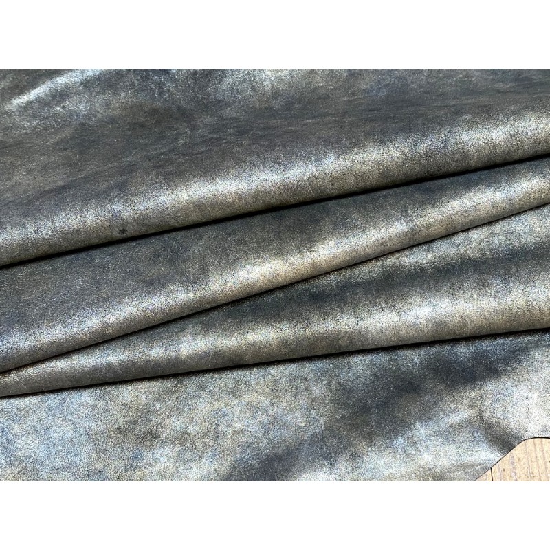 Peau de cuir de chèvre noire pailletée or - maroquinerie - cuir en stock