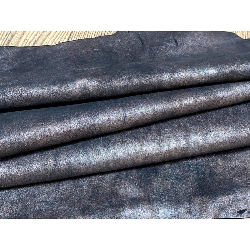 Peau de cuir de chèvre noire pailletée cuivré - maroquinerie - cuir en stock