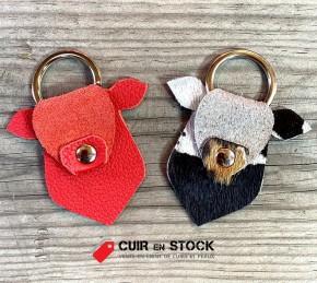 Kit tuto DIY en cuir - Porte clés meuh - à monter soi-même - idée cadeau - Cuir en Stock