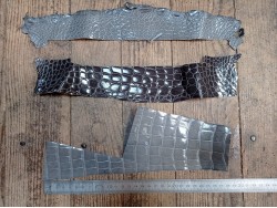 Lot de 3 morceaux de cuir de crocodile véritable gris - bijou - maroquinerie - accessoire - CuirenStock