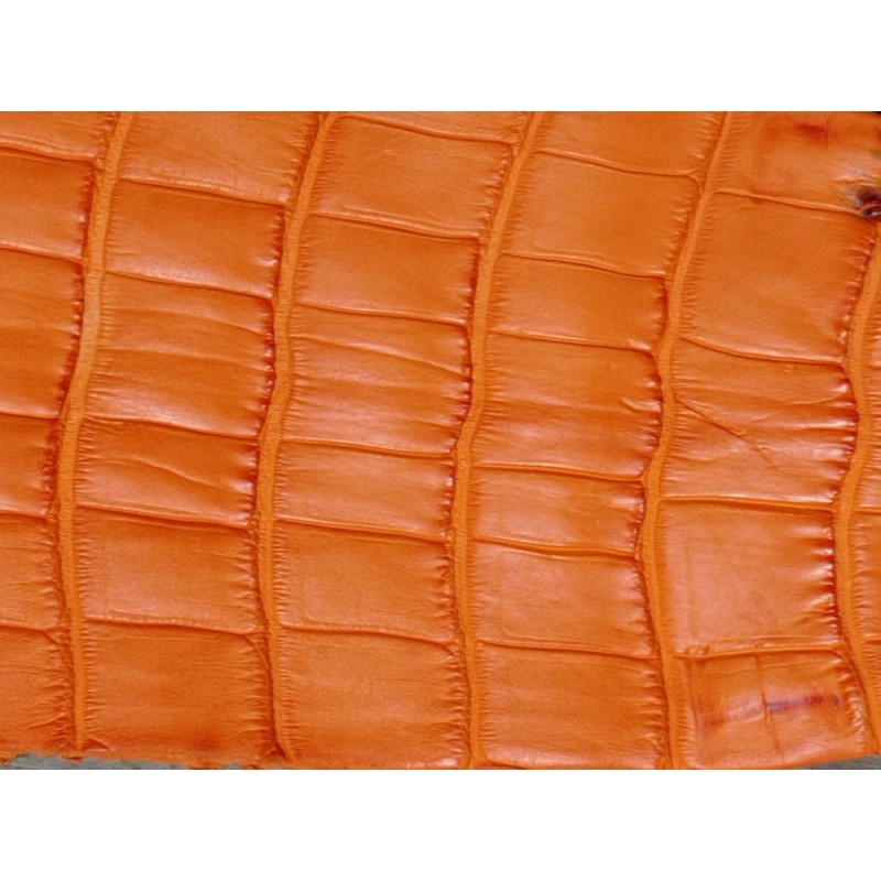 Cuir de crocodile véritable - queue de crocodile - orange mat - maroquinerie bijoux Cuir en stock