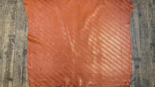 L'UNIQUE - peau veau velours corail métallisé doré petits motifs - maroquinerie - décoration - cuir en stock