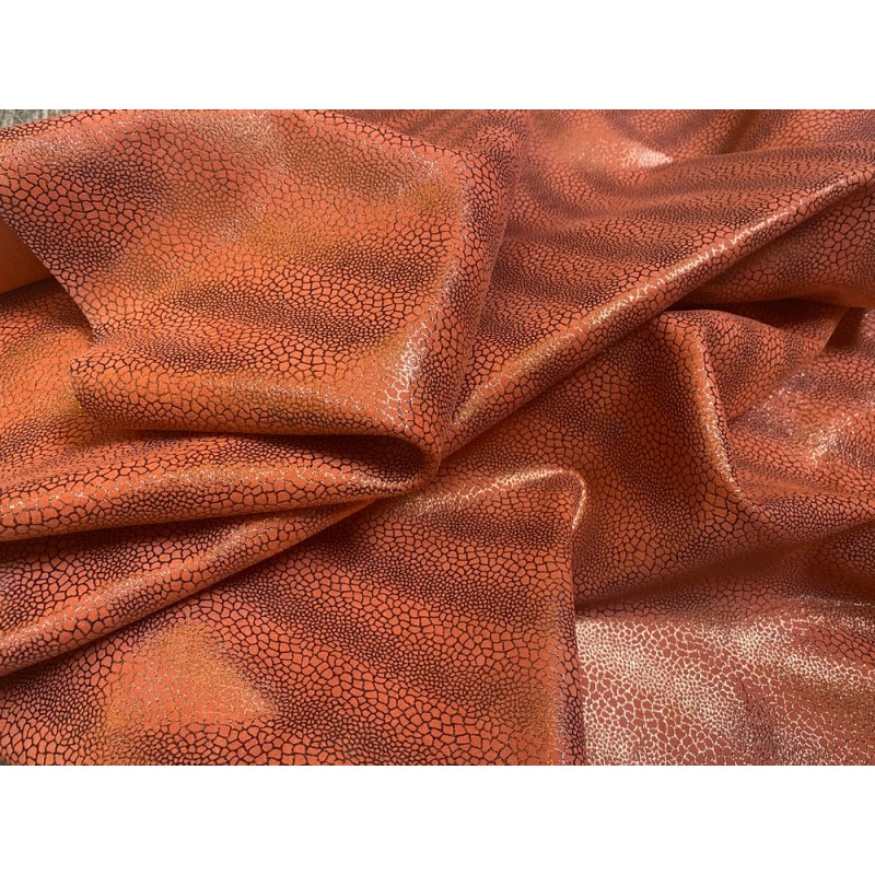 L'UNIQUE - peau veau velours corail métallisé doré petits motifs - maroquinerie - décoration - Cuir en Stock