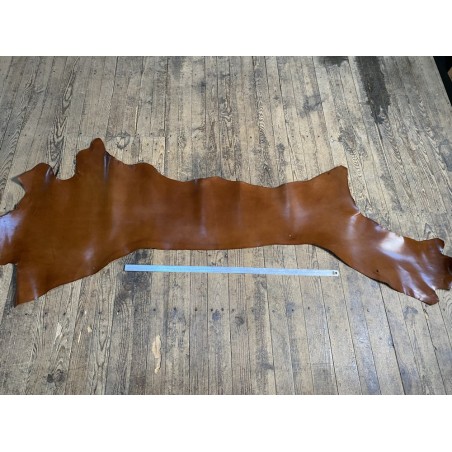 Cuir de flanc de vache - brun whisky - tannage végétal - cuir en stock