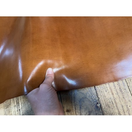 Cuir de flanc de vache - brun whisky - tannage végétal - Cuir en stock
