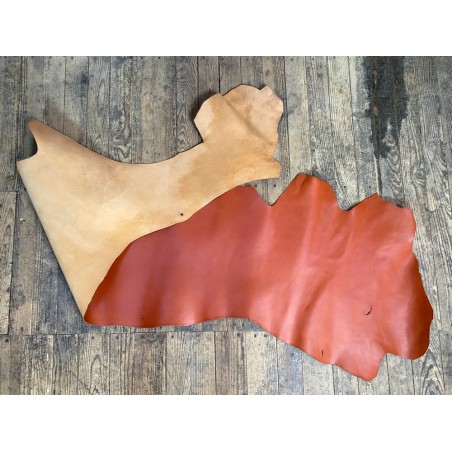 Cuir de flanc de vache - brun cognac - tannage végétal - Cuirenstock