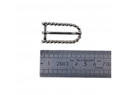 Boucle de ceinture rectangulaire - arrondie - motif torsade - nickelé - 15 mm - bouclerie - accessoire - Cuir en Stock