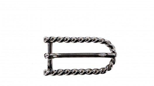 Boucle de ceinture rectangulaire - arrondie - motif torsade - nickelé - 15 mm - bouclerie - accessoire - cuir en stock