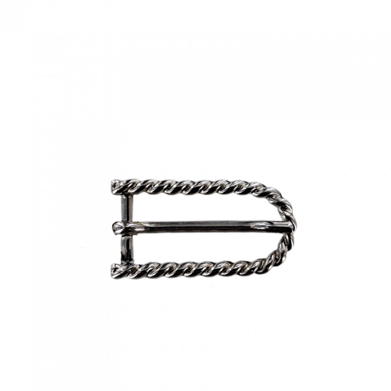 Boucle de ceinture rectangulaire - arrondie - motif torsade - nickelé - 15 mm - bouclerie - accessoire - cuir en stock