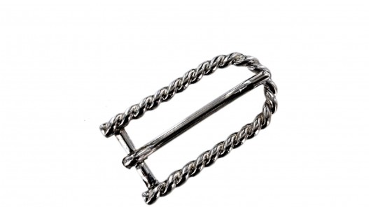 Boucle de ceinture rectangulaire - arrondie - motif torsade - nickelé - 15 mm - bouclerie - accessoire - cuirenstock