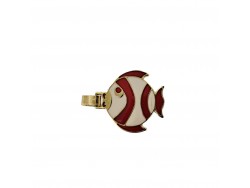 Boucle de ceinture poisson - laiton - rouge et blanc - 15 mm - bouclerie - accessoire - cuir en stock