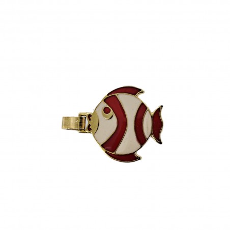 Boucle de ceinture poisson - laiton - rouge et blanc - 15 mm - bouclerie - accessoire - cuir en stock