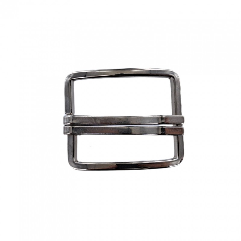 Grande boucle de ceinture rectangulaire - double ardillon nickelé - 40 mm - ceintures - bouclerie - cuir en stock