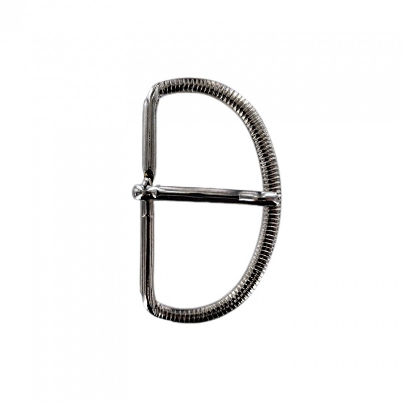 Grande boucle de ceinture demi- cercle strié - nickelé - 60 mm - ceintures - bouclerie - cuir en stock