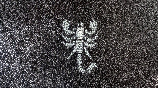 Peau de galuchat - perle centrale - cuir exotique - noir scorpion - Cuir en stock