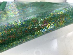 Peau de galuchat - perle centrale - cuir exotique - vert aux reflets holographique - Cuir en Stock