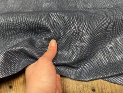 Peau de cuir de chèvre imprimée façon serpent - gris bleu métallisé - maroquinerie - Cuir en stock