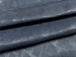 Peau de cuir de chèvre imprimée façon serpent - gris bleu métallisé - maroquinerie - Cuir en Stock