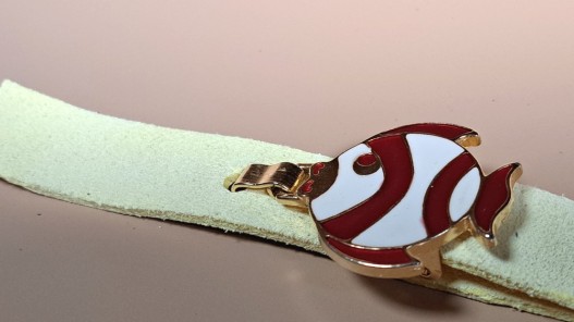 Boucle de ceinture poisson - laiton - rouge et blanc - 15 mm - bouclerie - accessoire - cuirenstock