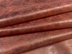 Peau de veau velours rouge corail métallisé doré - Maroquinerie - Cuir en Stock