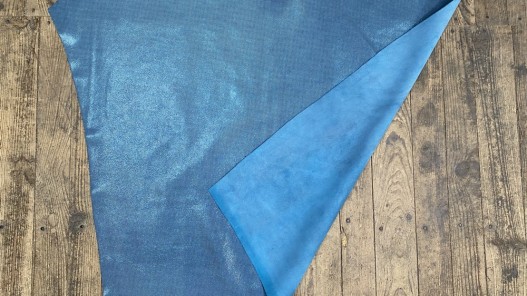 Peau de veau velours motif pied de poule pailleté - bleu turquoise - Maroquinerie - cuirenstock