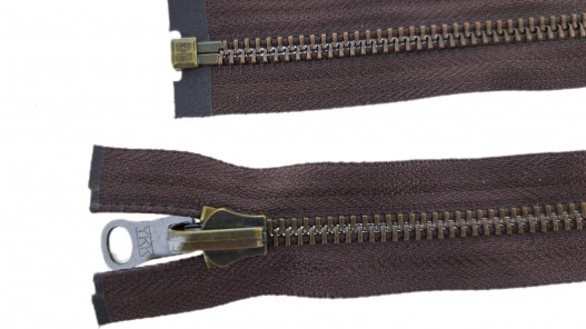 Fermeture Eclair® YKK - brun foncé - zip métallique bronze rosé -séparable - 64 cm - Cuir en Stock
