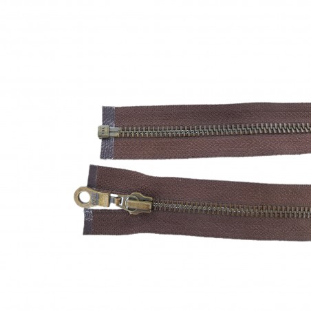 Fermeture Eclair® YKK - brun - zip métallique bronze séparable - 55 cm - Cuir en stock