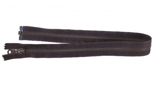 Fermeture Eclair® - brun foncé - zip métallique bronze séparable - 54 cm - cuir en stock