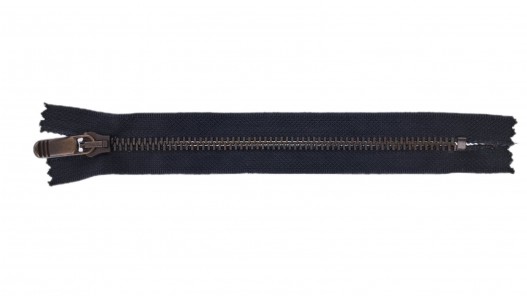 Fermeture Eclair® - noire - zip métallique bronze - non séparable - 18 cm - cuir en stock