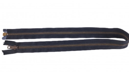 Fermeture Eclair® - noire - zip métallique bronze séparable - 64 cm - cuir en stock
