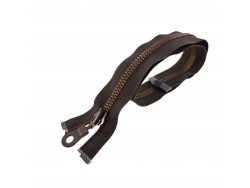 Fermeture Eclair® - brun kaki - zip métallique bronze séparable - 53.5 cm - cuir en stock