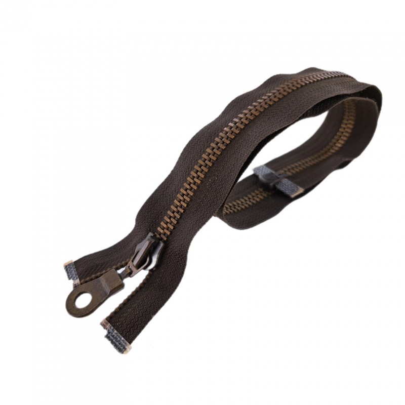 Fermeture Eclair® - brun kaki - zip métallique bronze séparable - 53.5 cm - cuir en stock