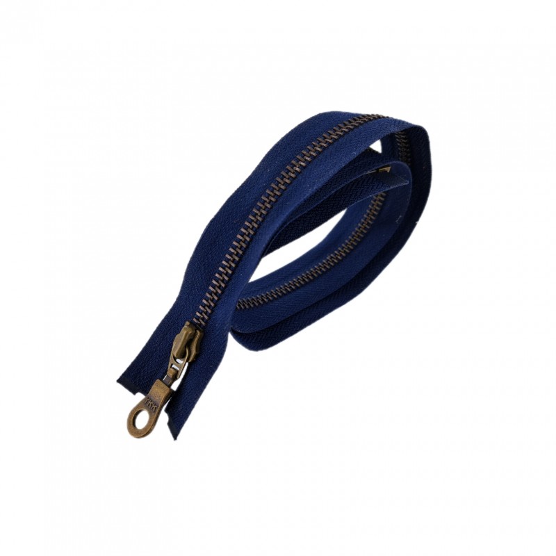 Fermeture Eclair® YKK - bleu marine - zip métallique bronze séparable - 62 cm - cuirenstock