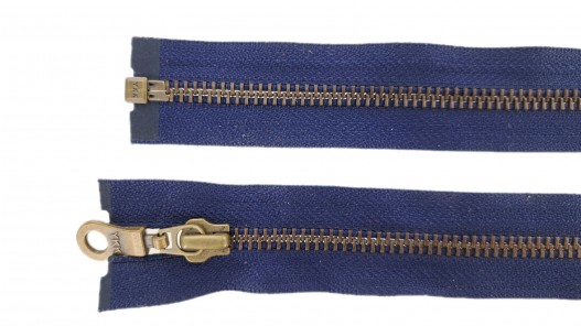 Fermeture Eclair® YKK - bleu marine - zip métallique bronze séparable - 62 cm - Cuir en stock