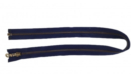 Fermeture Eclair® YKK - bleu marine - zip métallique bronze séparable - 62 cm - cuir en stock