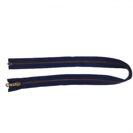 Fermeture Eclair® YKK - bleu marine - zip métallique bronze séparable - 62 cm - cuir en stock