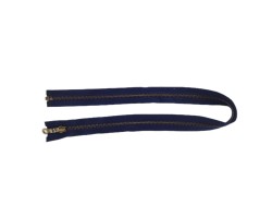 Fermeture Eclair® YKK - bleu marine - zip métallique bronze séparable - 62 cm - cuir en stock